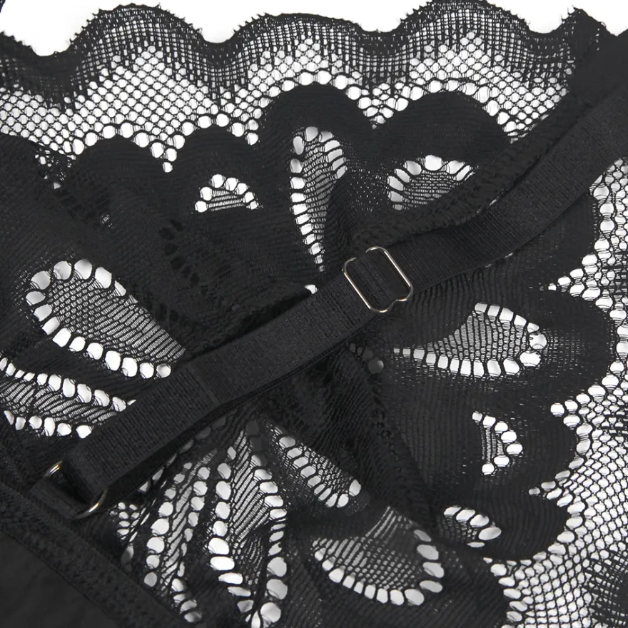 Black Lace Floral Babydoll – Back Closure Hook & Eye, Sexy High-Quality Lingerie