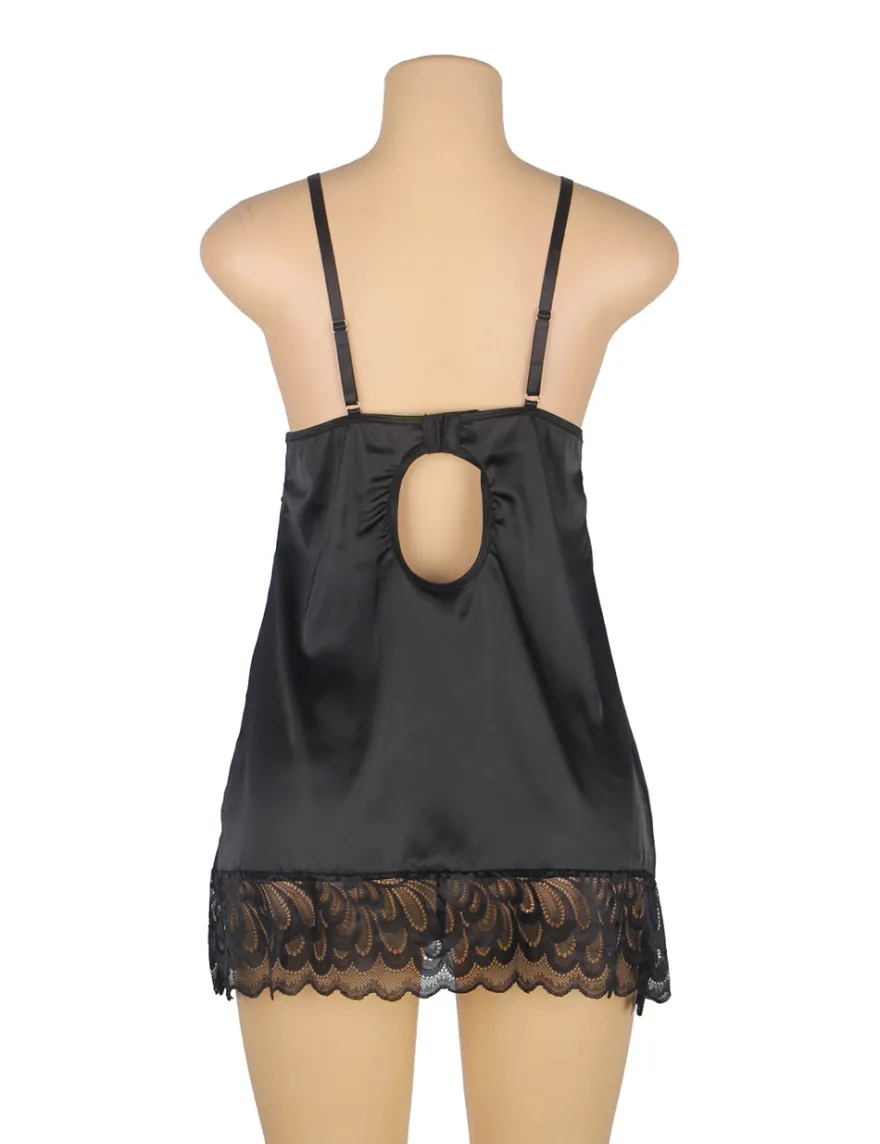 Black Lace Floral Babydoll – Back Closure Hook & Eye, Sexy High-Quality Lingerie