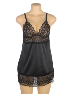 Black Lace Floral Babydoll – Back Closure Hook & Eye, Sexy High-Quality Lingerie