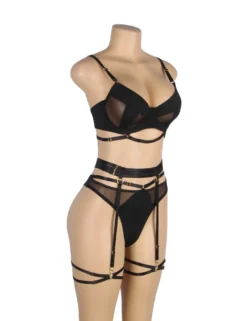 Black Mesh Underwire Lingerie Set – Garter & Bra, Sexy High-Quality Outfit