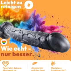Dildo XXL 36cm mit Saugnapf – Riesendildo, Schwarz