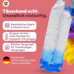 Doppelkopf-Dildo mit Saugnapf Ø 8 cm 4 Farben