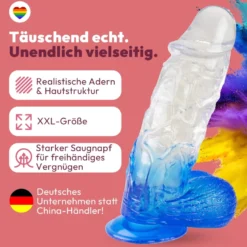 Extra kräftiger Dildo mit Saugnapf Ø 6,5 cm 4 Farben