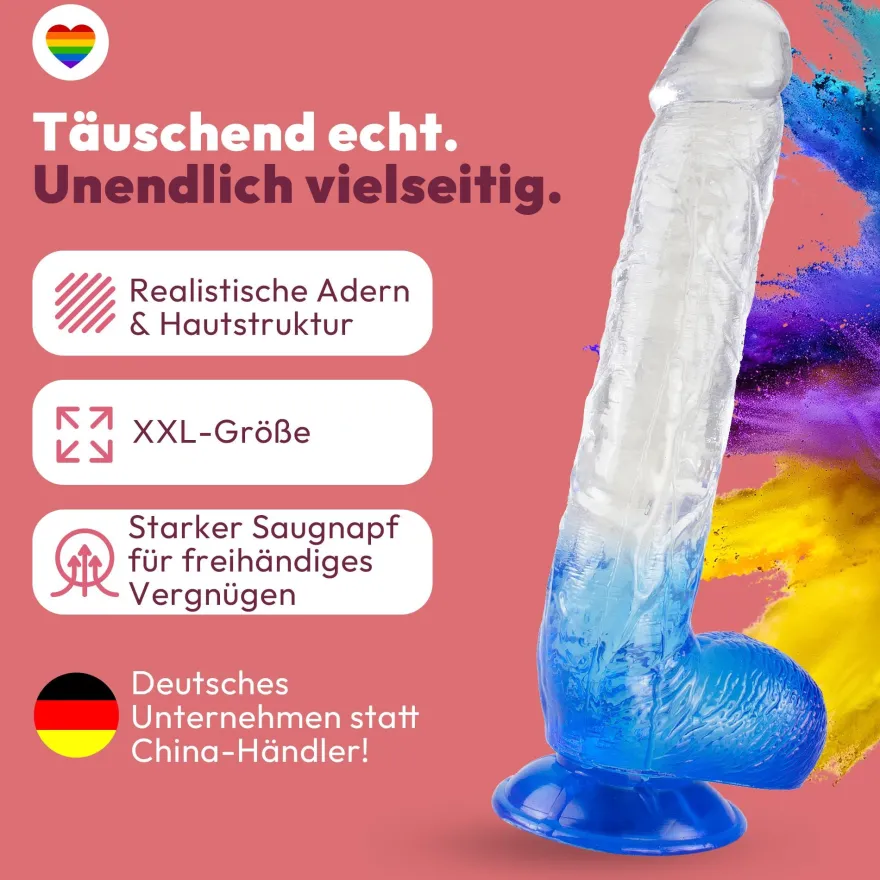 Langer Dildo mit Saugnapf 28,5 cm 4 Farben