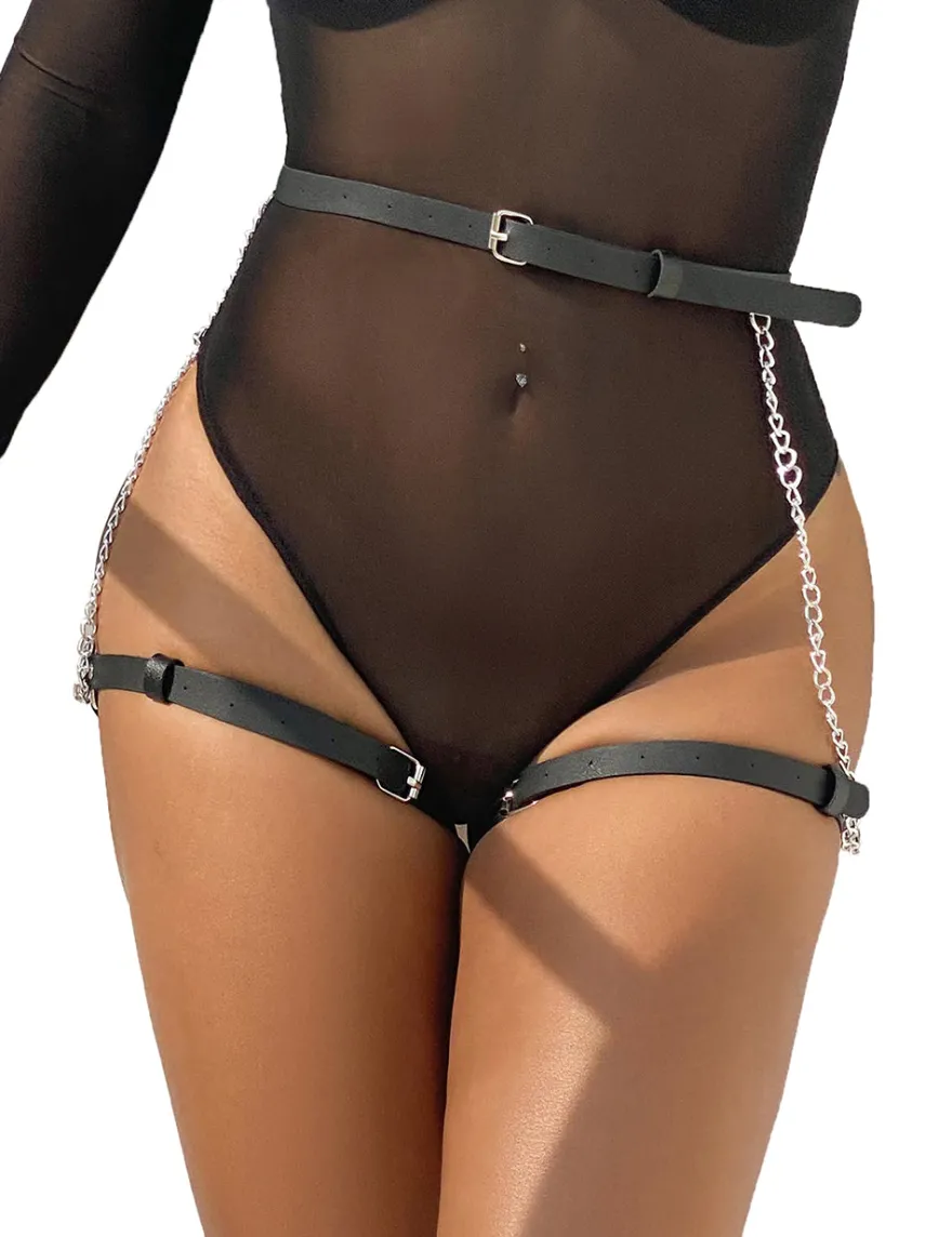 PU Leder Bondage Harness Slip mit Kette SM Panty Strap verstellbar