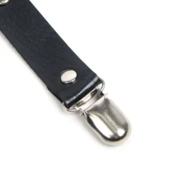 Schwarze PU Leder Beinschleifen mit Nieten & Schleife, verstellbar, Punk Garter Clips