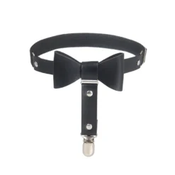 Schwarze PU Leder Beinschleifen mit Nieten & Schleife, verstellbar, Punk Garter Clips