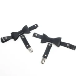 Schwarze PU Leder Beinschleifen mit Nieten & Schleife, verstellbar, Punk Garter Clips