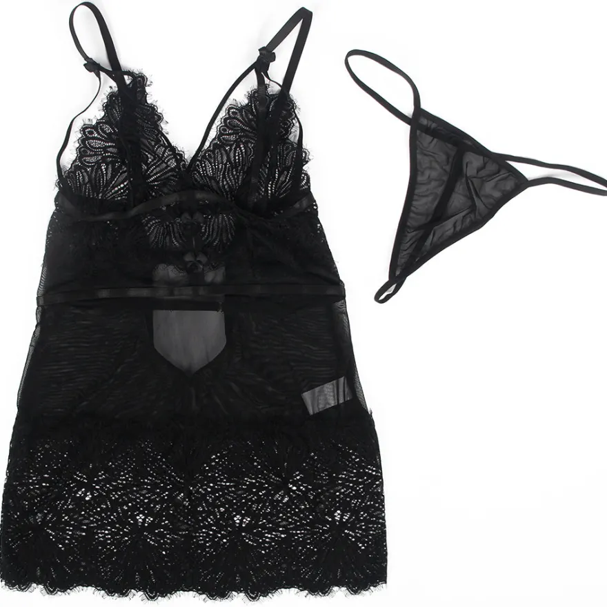 Sexy Black Lace Babydoll – Adjustable Shoulder Straps, Tight Fit, High-Quality Lingerie