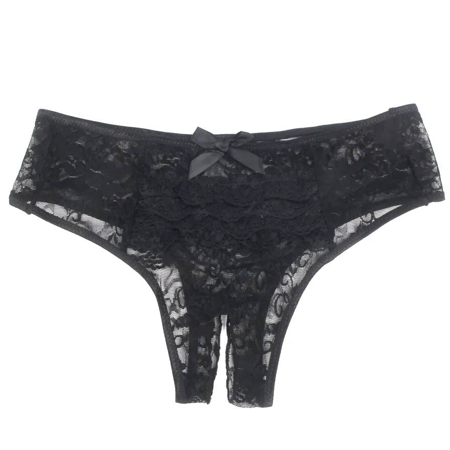 Sexy Schwarze Crotchless Spitze Panty, 88% Nylon, 12% Spandex – verführerisch & dehnbar