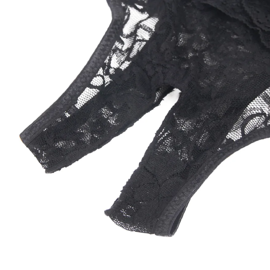 Sexy Schwarze Crotchless Spitze Panty, 88% Nylon, 12% Spandex – verführerisch & dehnbar