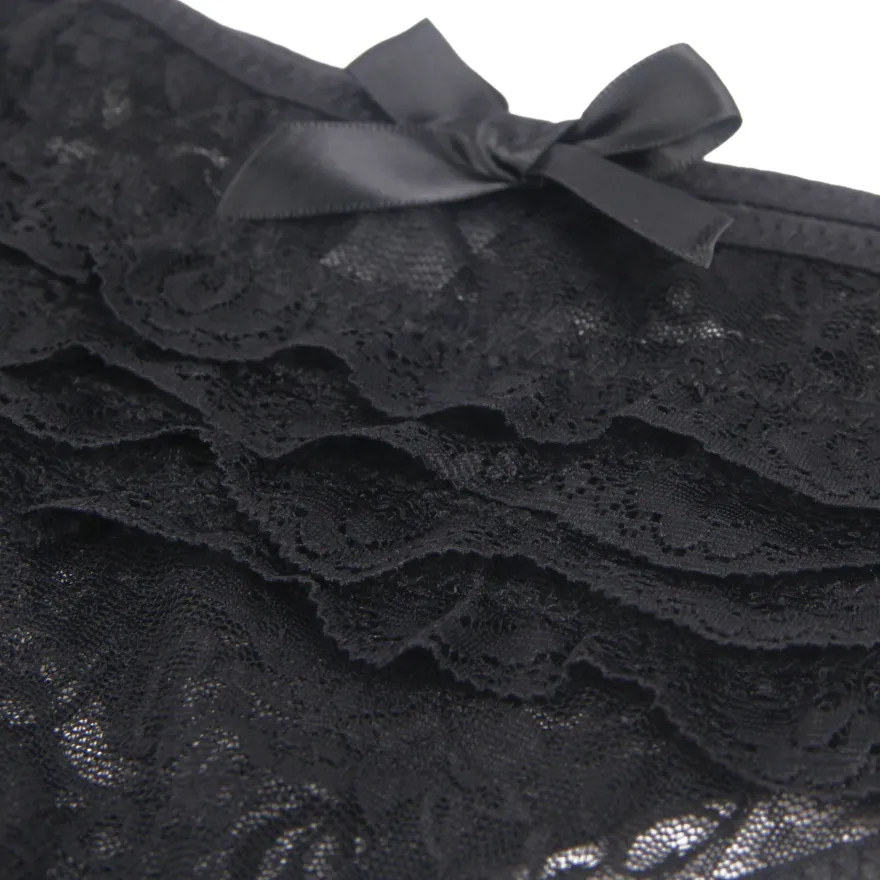 Sexy Schwarze Crotchless Spitze Panty, 88% Nylon, 12% Spandex – verführerisch & dehnbar