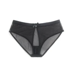 Sexy Schwarze Mesh Panty mit offenem Rücken, 88% Polyamid, 12% Elastan, transparent