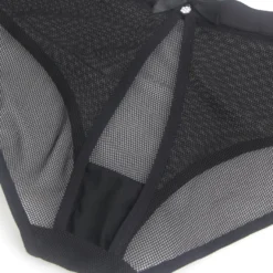 Sexy Schwarze Mesh Panty mit offenem Rücken, 88% Polyamid, 12% Elastan, transparent