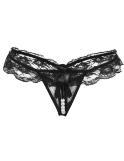 Sexy Schwarze Open-Crotch Spitze Panty, 88% Nylon, 12% Spandex, verführerisch