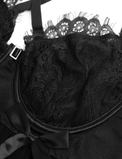 Sexy Schwarzes Nachtkleid – Spitzen-Mesh, Push-Up & Kreuzträger, verführerische Lingerie
