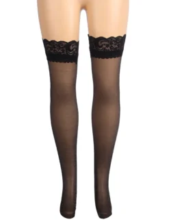 Sexy Schwarze Spitzenstrümpfe mit Perlmutt-Glanz & Silikonband, 88% Nylon, 12% Spandex