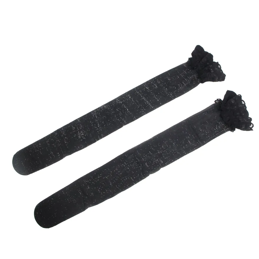 Sexy Schwarze Spitzenstrümpfe mit Perlmutt-Glanz & Silikonband, 88% Nylon, 12% Spandex