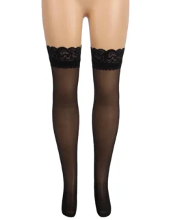 Sexy Schwarze Spitzenstrümpfe mit Silikonband, 88% Nylon, 12% Spandex, verführerisch
