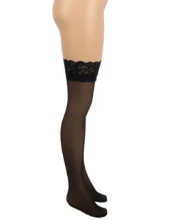 Sexy Schwarze Spitzenstrümpfe mit Silikonband, 88% Nylon, 12% Spandex, verführerisch